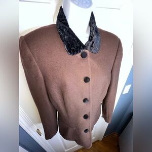 Vtg Summit Hill Women’s 10 100% Wool Brown Blazer Jacket Velvet Collar M Classic